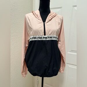 PINK Victoria's Secret Pink & Black Hooded Windbreaker Pullover